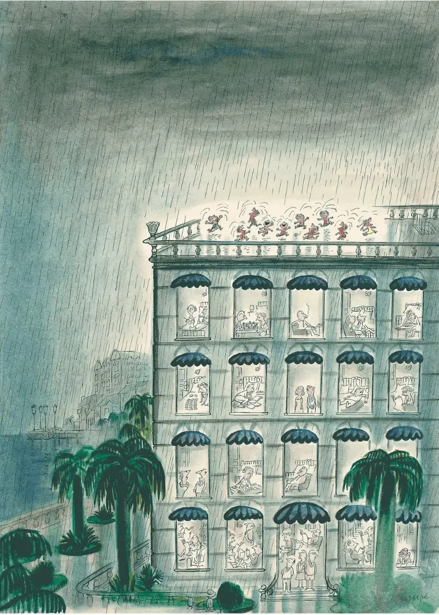 Affiche Sempé Immeuble pluie par Image Republic