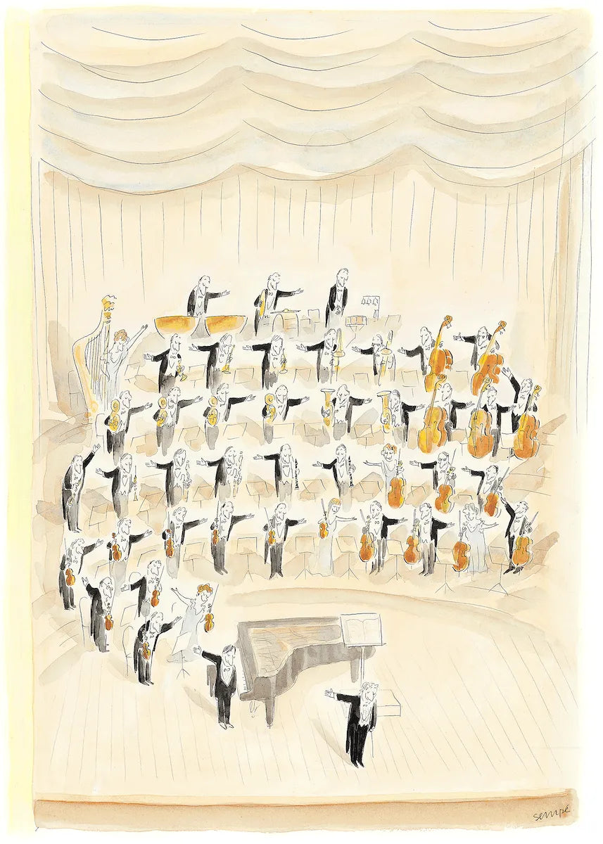 Affiche Sempé Orchestre : les musiciens d'un orchestre saluant