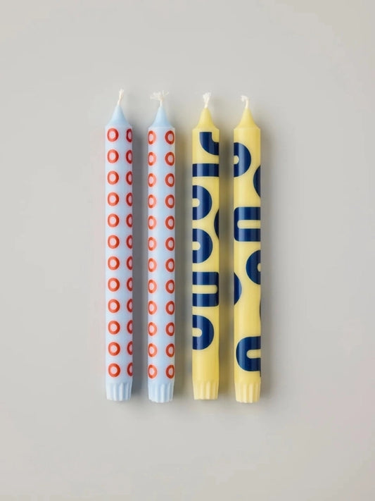 Double duo de bougies décoratives à motifs ibleu clair et jaune Studio About