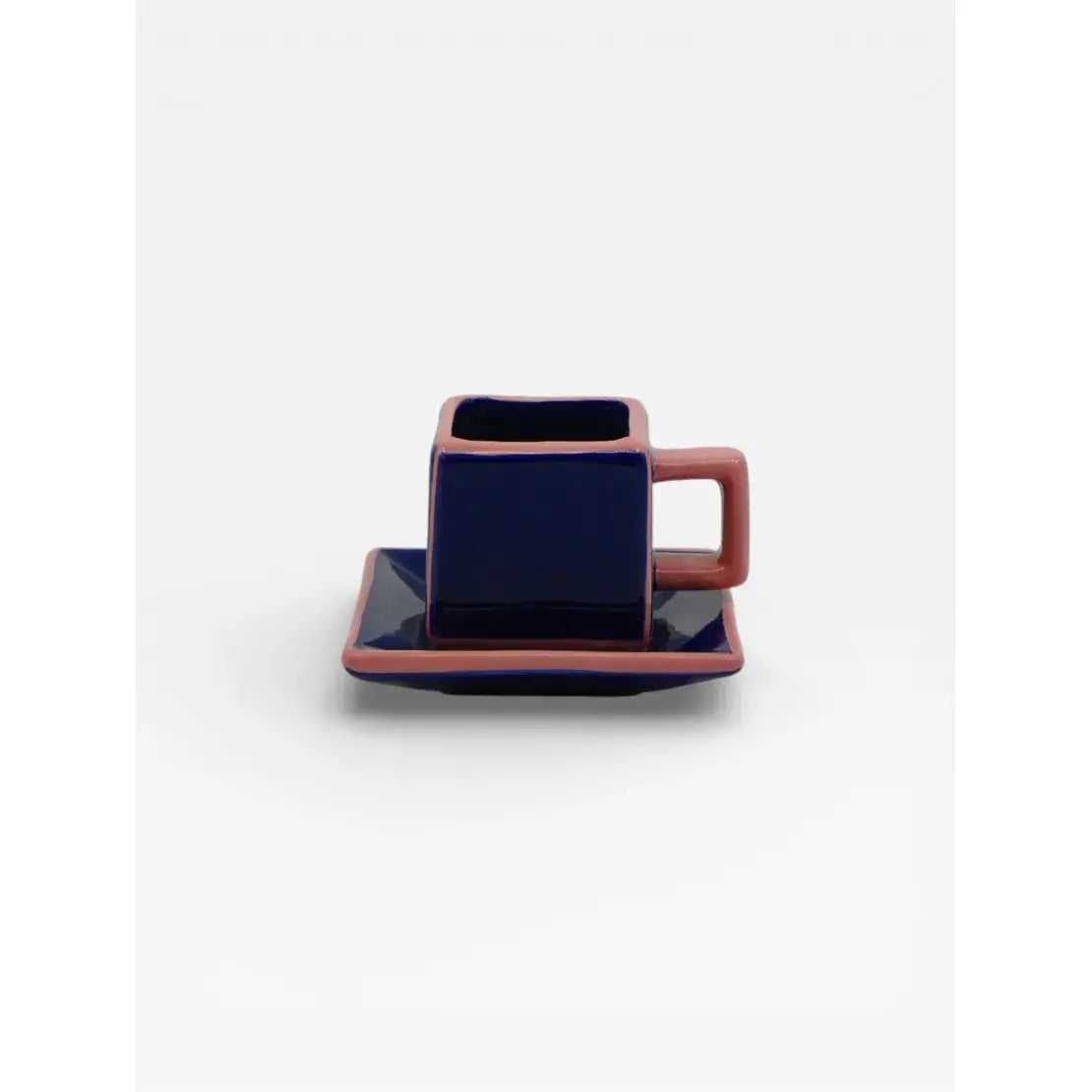 Set de tasses à café avec soucoupes en céramique bleu et rose design graphique Tile - anse rose