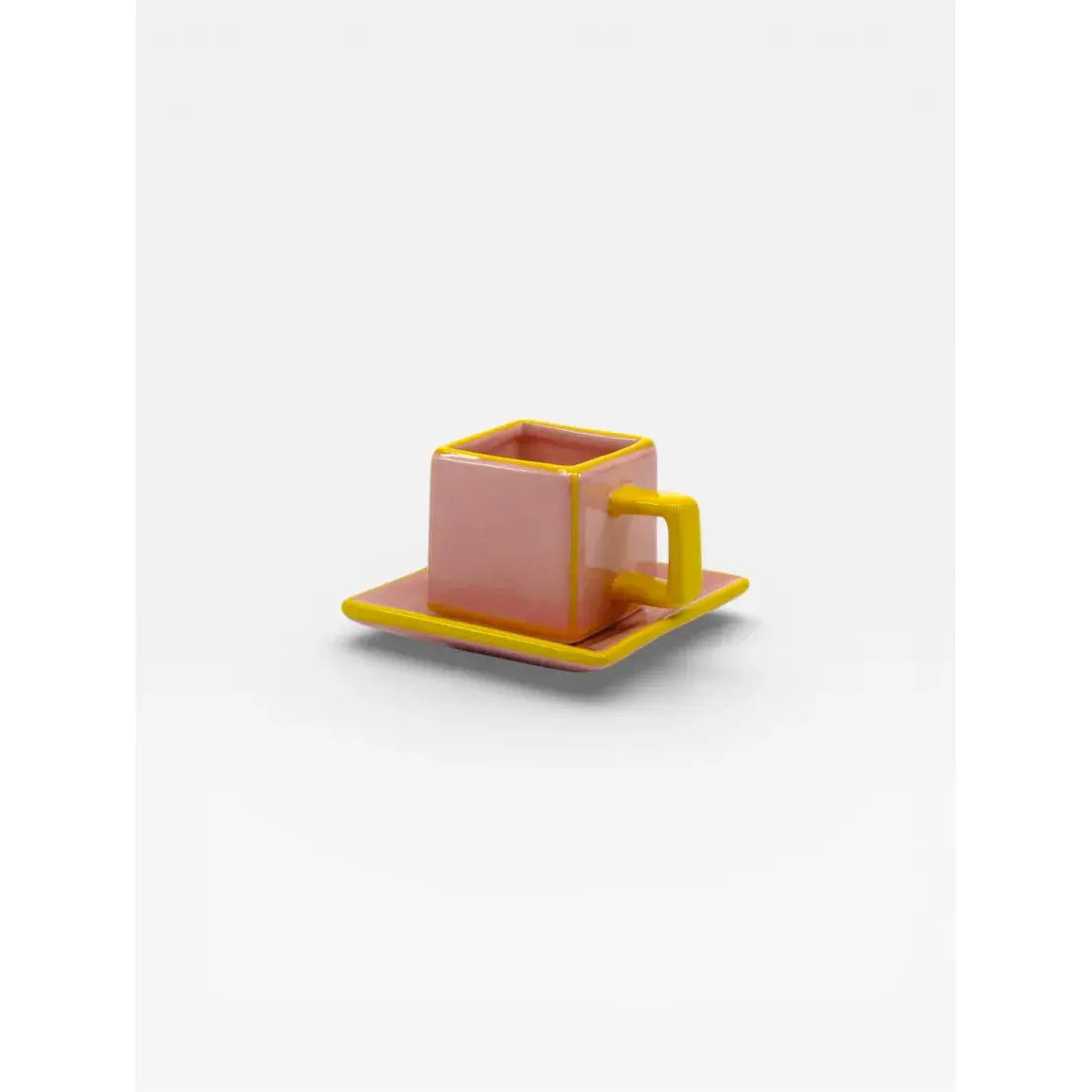 Tasse à café et soucoupe en céramique roses et jaunes design graphique Tile