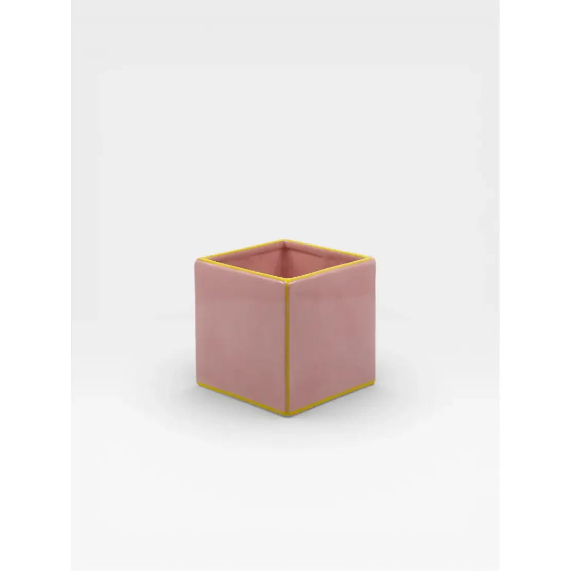 Vase en céramique rose et jaune design graphique collection Tile vu de profil