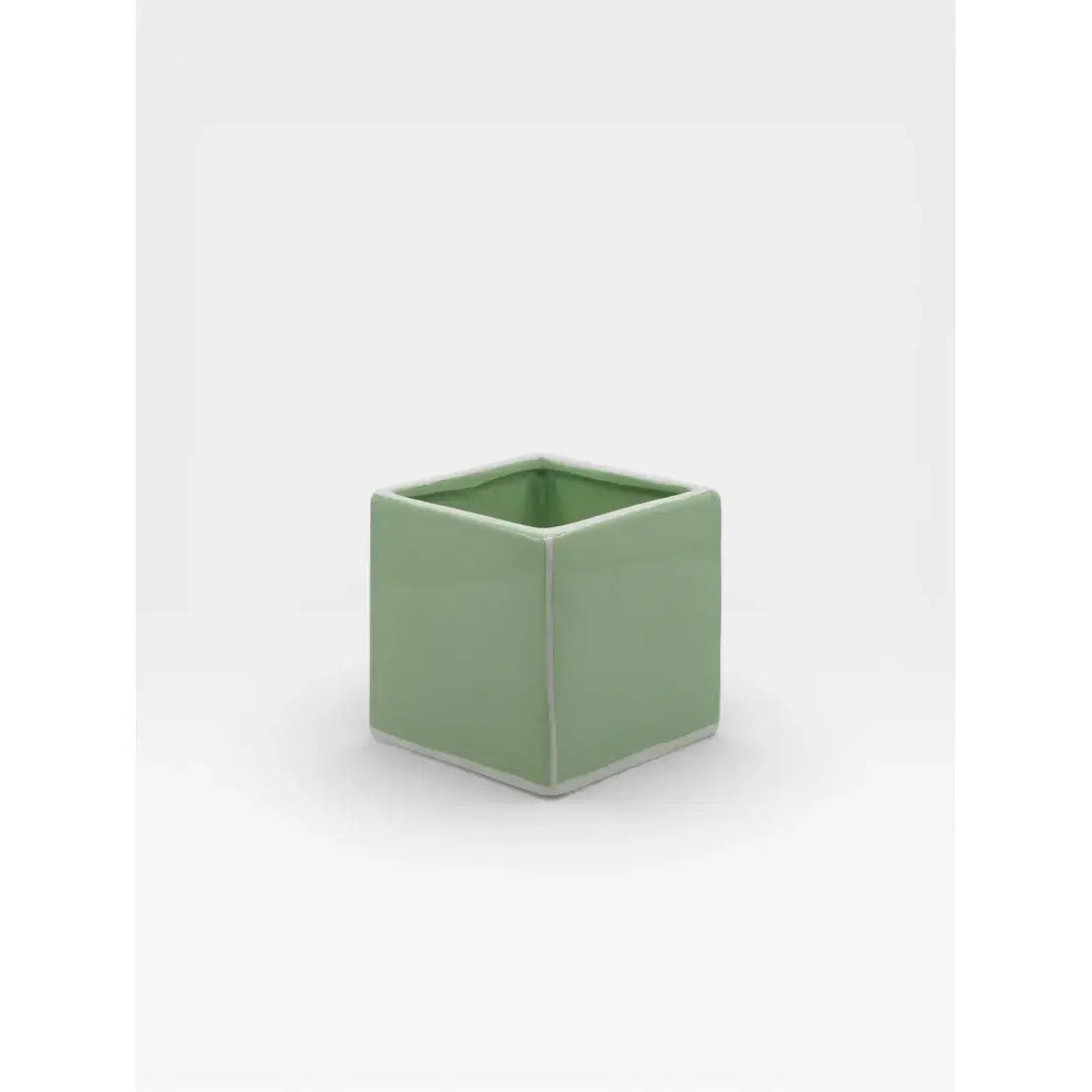Vase en céramique vert et blanc design graphique collection Tile vu de profil