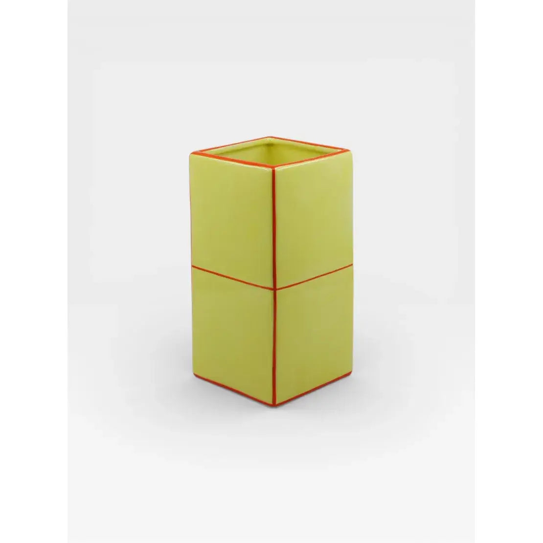 Vase en céramique double aune et orange design graphique collection Tile vu de profil