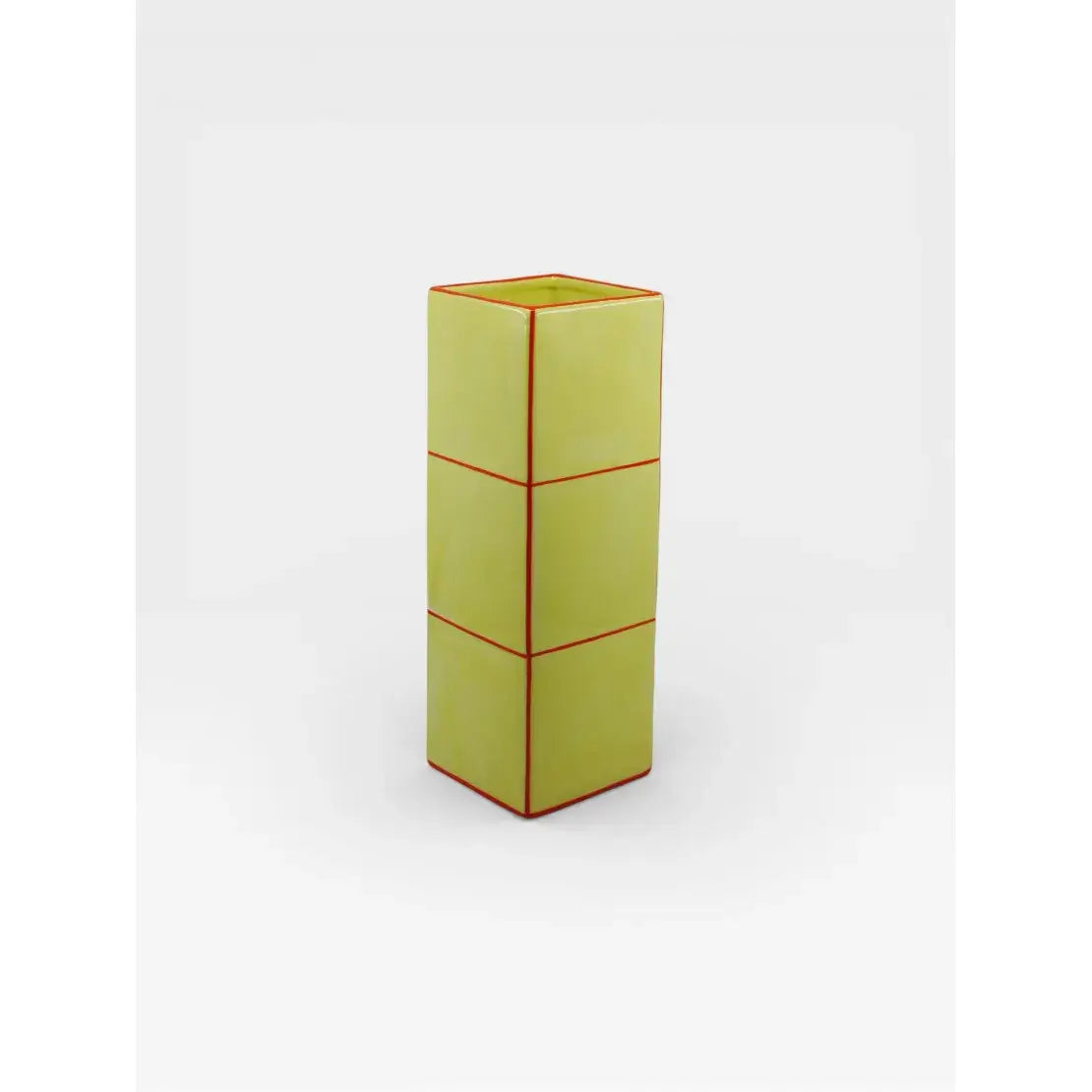 Vase triple en céramique bleu et rose vue de profil