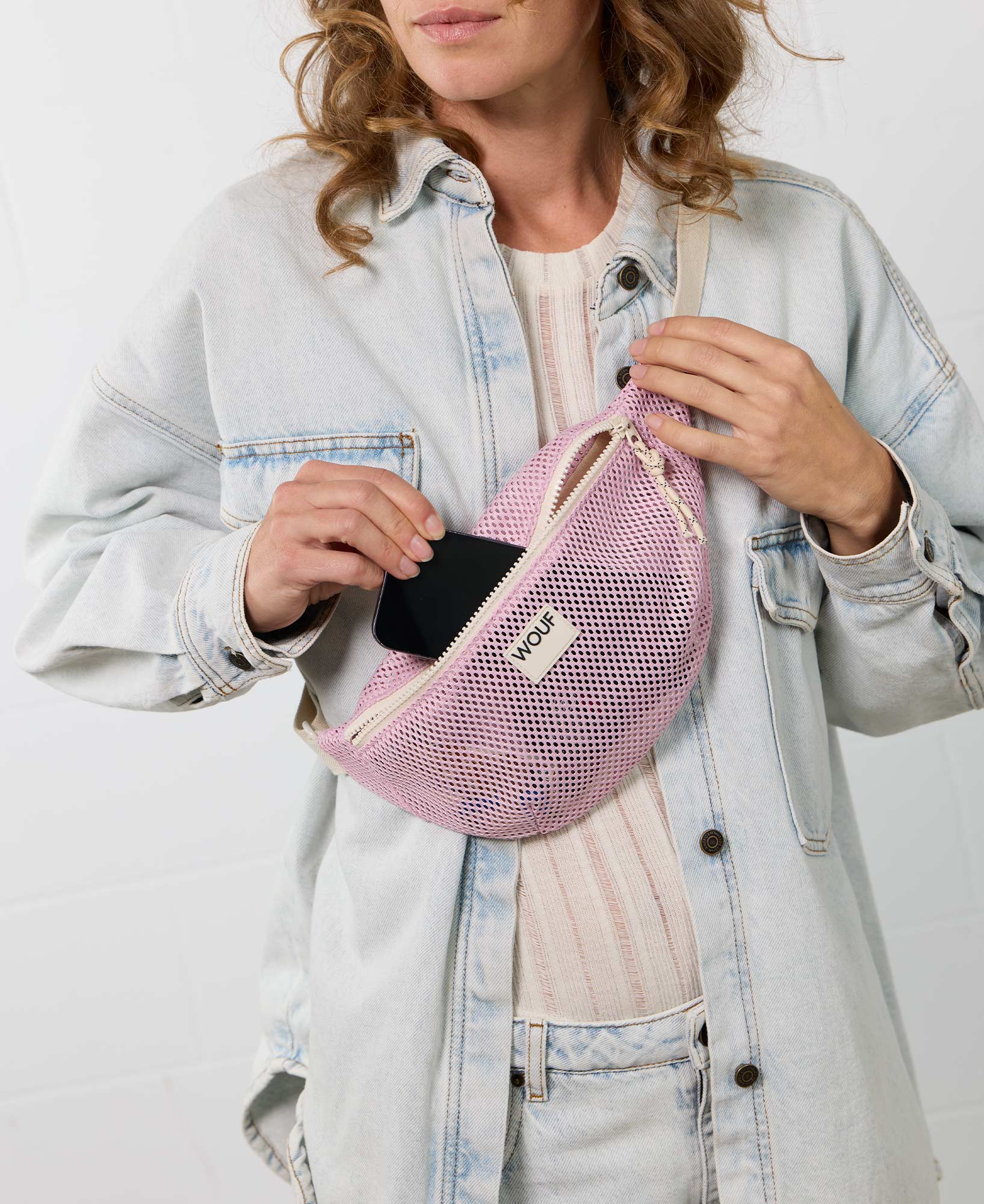 Wouf - Sac banane filet rose Blush, collection Mesh 