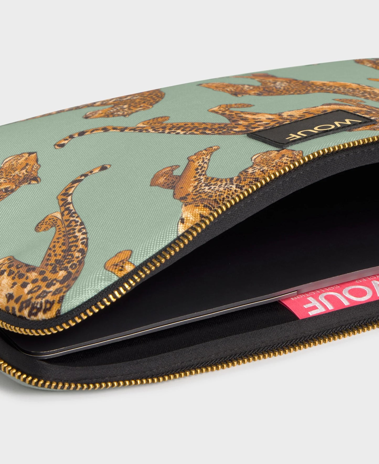 Intérieur de la housse de protection Wouf Emerald Leopard pour ordinateur
