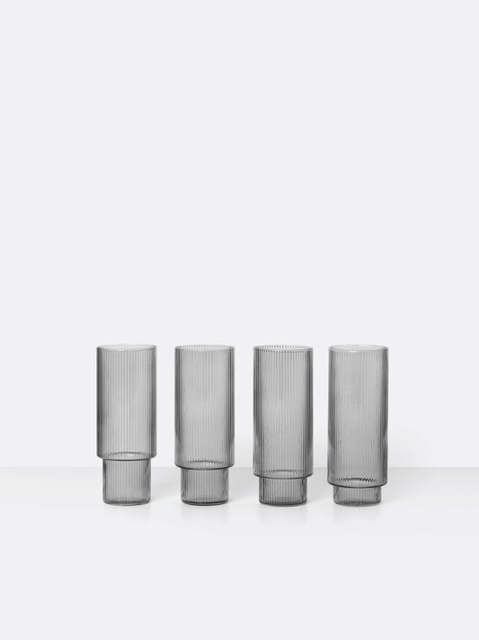 Ripple Gris Fumé - Set de 4 Verres Hauts