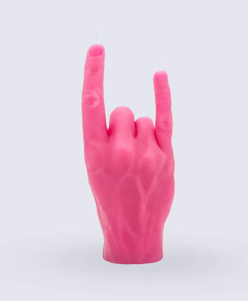 You Rock Pink - bougie main en forme de signe "you rock" - cire rose - Candle Hand