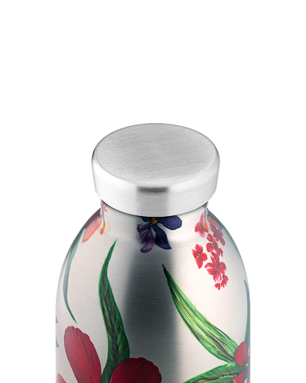 Amnésia Clima 500ml - Bouteille isotherme 12h au chaud 24 au froid - en acier inoxydable - motif floral sur fond acier - 24 Bottles