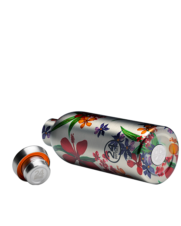 Amnésia Clima 500ml - Bouteille isotherme 12h au chaud 24 au froid - en acier inoxydable - motif floral sur fond acier - 24 Bottles
