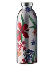 Charger l&#39;image dans la galerie, Amnésia Clima 850ml - Bouteille isotherme 12h au chaud 24 au froid - en acier inoxydable - motif floral sur fond acier - 24 Bottles
