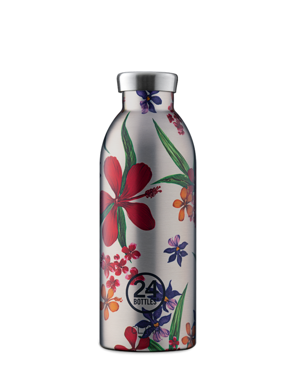 Amnésia Clima 500ml - Bouteille isotherme 12h au chaud 24 au froid - en acier inoxydable - motif floral sur fond acier - 24 Bottles