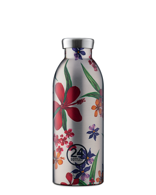 Amnésia Clima 500ml - Bouteille isotherme 12h au chaud 24 au froid - en acier inoxydable - motif floral sur fond acier - 24 Bottles