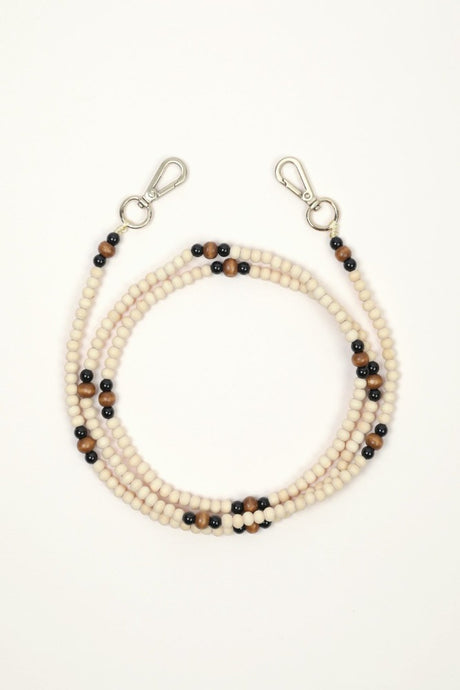 Arielle - Bandoulière en perles de bois et perles de verre noires et marrons pour Coque Louvini