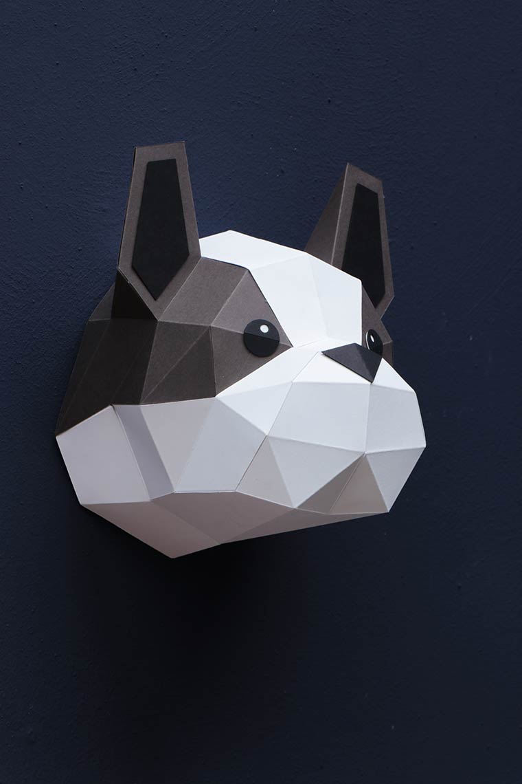 Bull Dog Francis - trophée en papier origami - Assembli