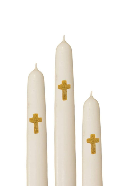 Bijou de bougie Cross Boncoeurs : 3 croix en métal doré à planter dans support en cire