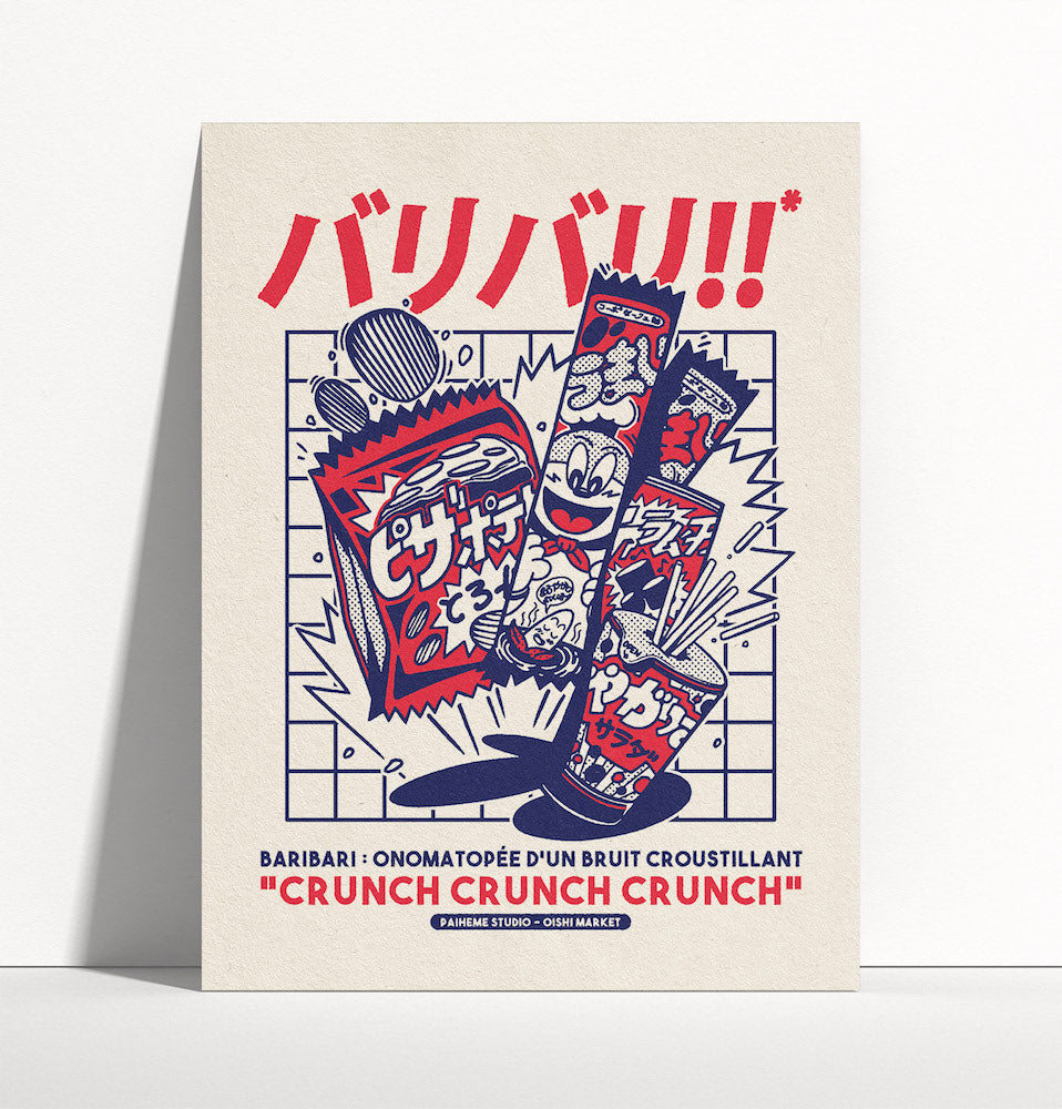Crunch Crunch - Affiche Rouge et bleu 30x40 cm - Paiheme Studio