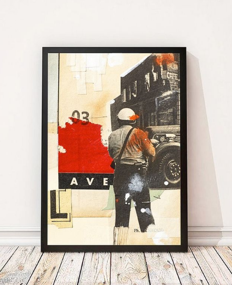 Cop on the 3rd Avenue, Reprographie d'un collage, 50x70 cm, Graphikstreet | Memento Mori