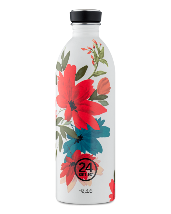 Cara Urban Bottle - Gourde 1L en acier inoxydable - motif floral sur fond blanc - 24Bottles