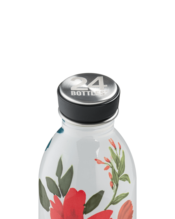 Cara Urban Bottle - Gourde 1L en acier inoxydable - motif floral sur fond blanc - 24Bottles