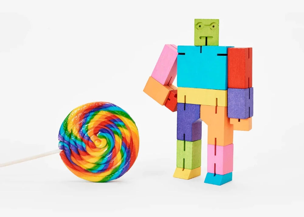 Cubebot Areaware Medium Multicolore - Robot en bois Articulé