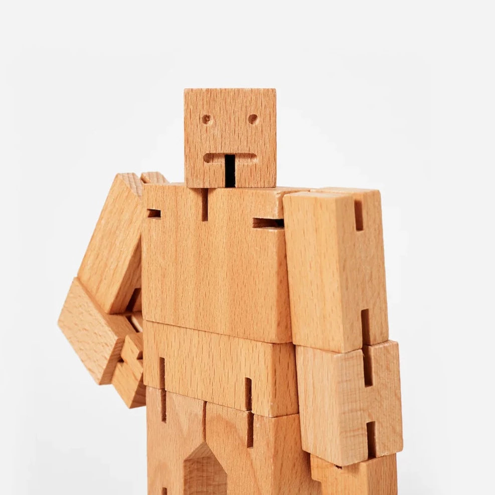 Cubebot Areaware Mediium Naturel - Robot en bois Articulé
