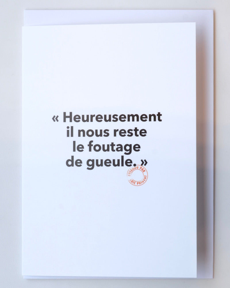 Carte postale blanche avec citation de Loïc Prigent en noir