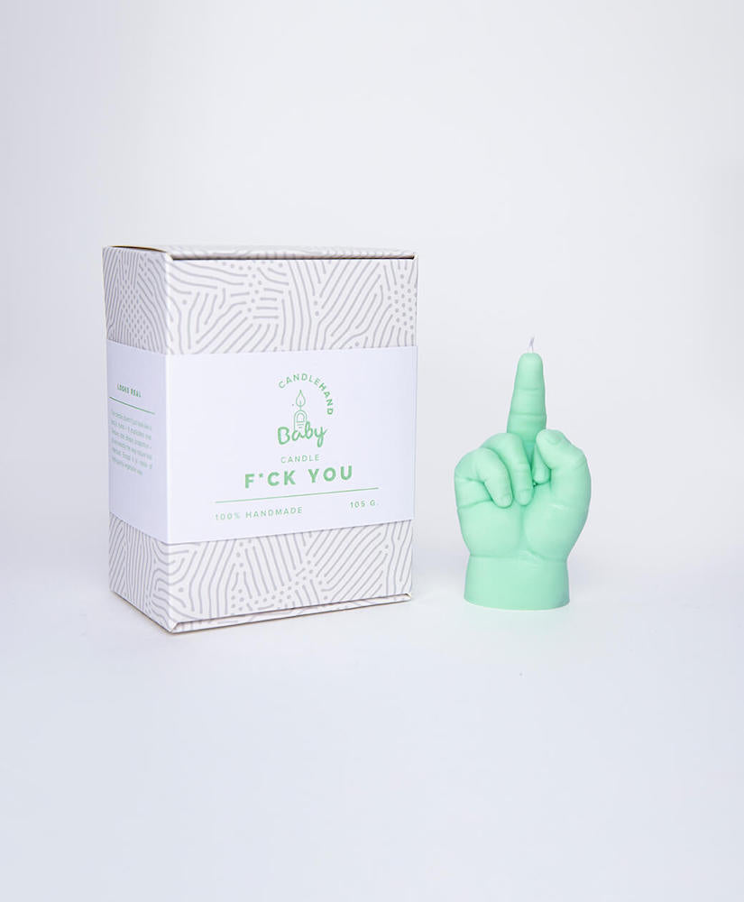 F*ck you baby green - bougie en forme de main doigt d'honneur de bébé - vert - Candle Hand