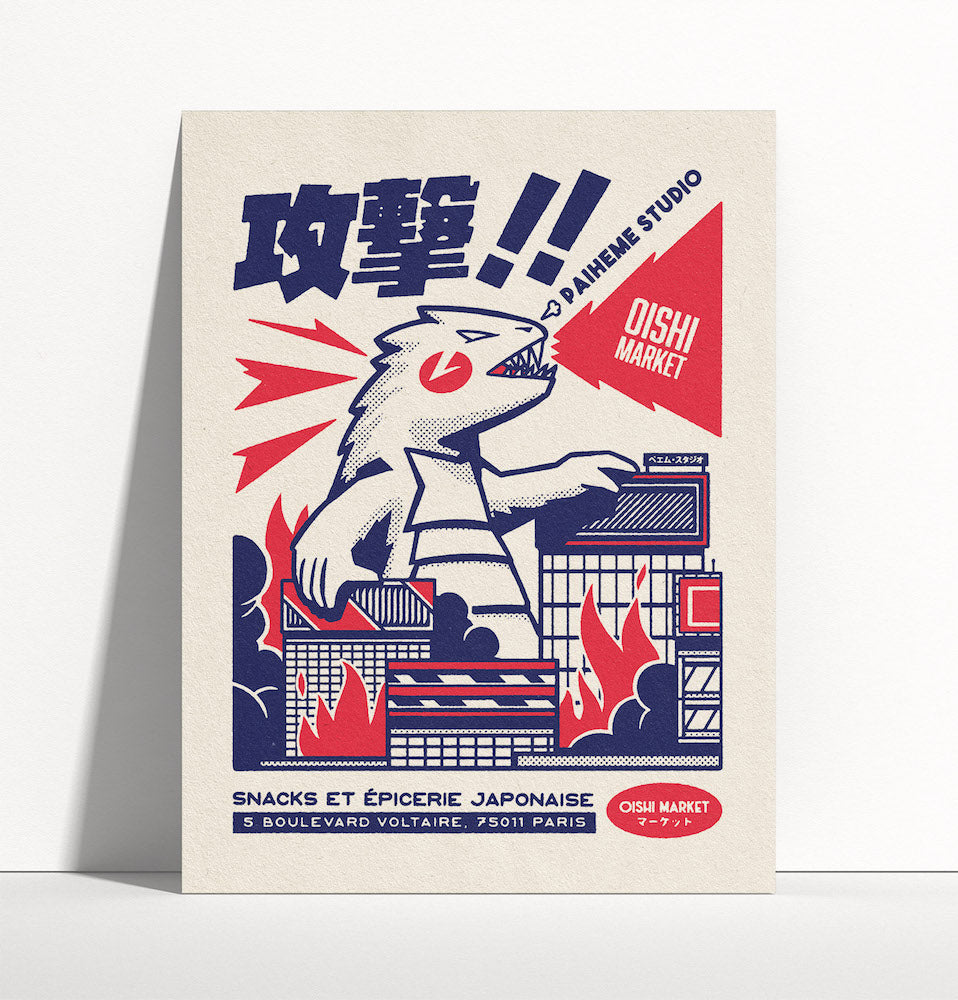 Kaiju Attack - Affiche avec godzilla 30x40 cm - Paiheme Studio