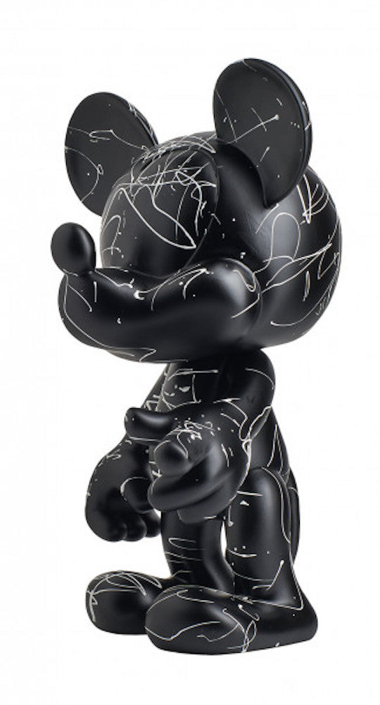 Sculpture en vinyle représentant un mickey noir avec éclats de peinture blanche de 40 cm