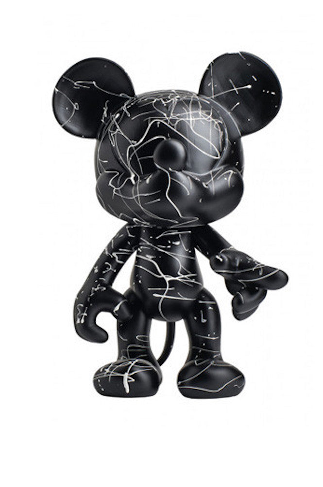 Sculpture en vinyle représentant un mickey noir avec éclats de peinture blanche  de 40 cm
