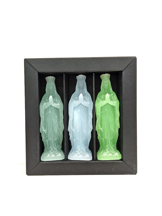 Mini Vierges à intetion Vert - coffret de 3 mini vierges en cire - Ciergerie des Prémontrés