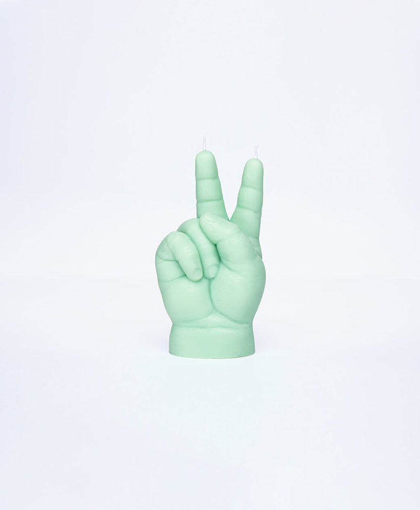 Baby Peace Green - bougie en forme de main de bébé symbole Peace - cire verte - Candle Hand