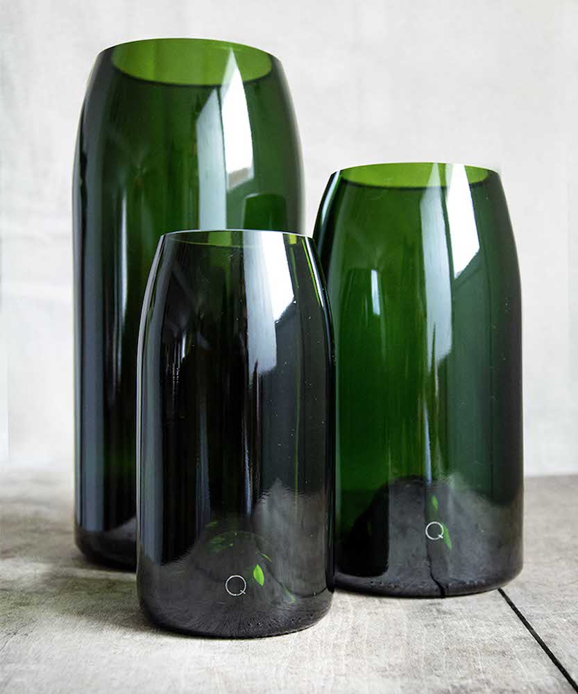 Buller - Trio de vases façonnés à partir de bouteilles de champagne par Q de Bouteille
