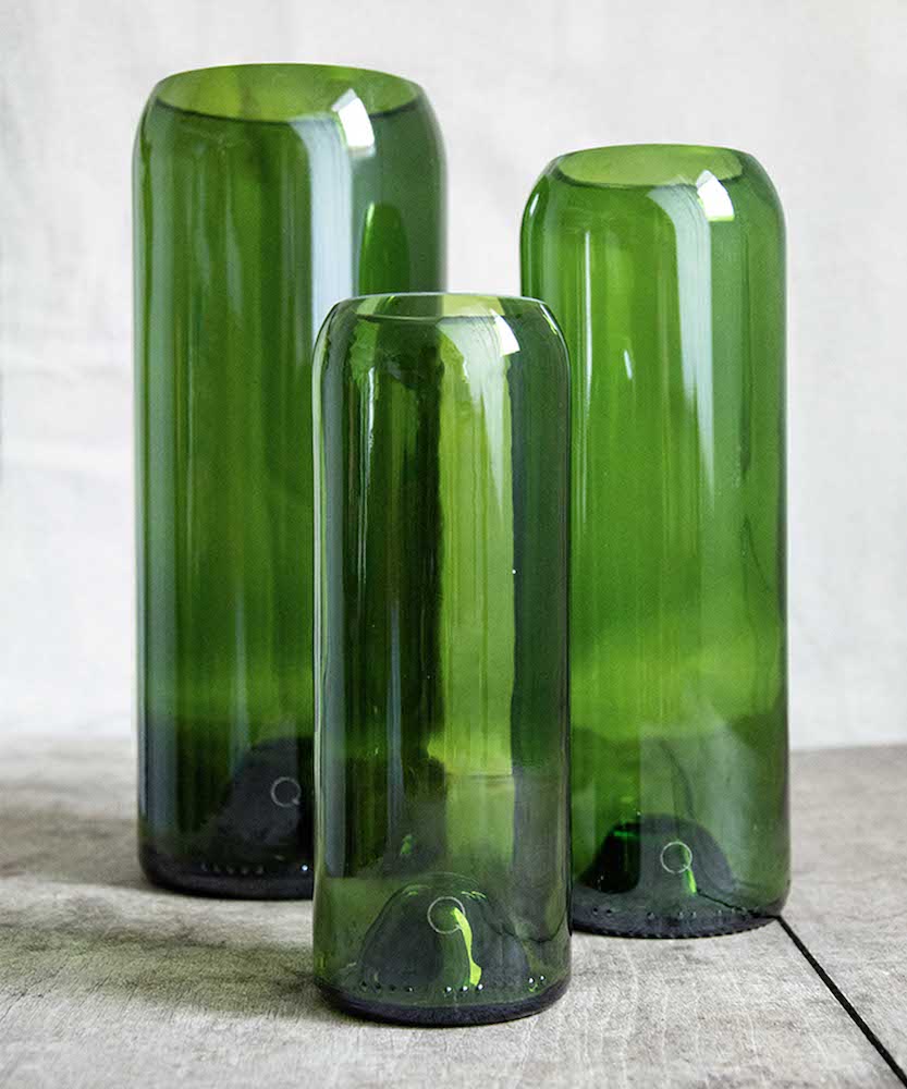Débattre Trio de vases verts - bouteilles de vin upcyclées - Q de Bouteille