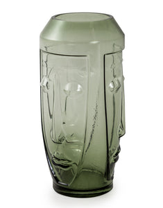 Vase visage abstrait en verre vert transparent