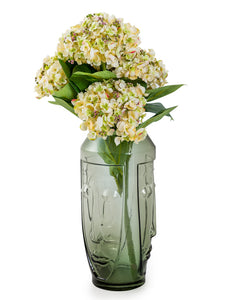 Vase visage abstrait en verre vert transparent avec fleurs