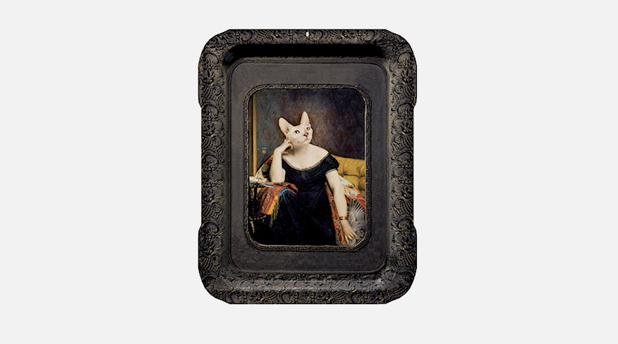 Plateau rectangulaire avec peinture de chat aristocratique - Victoire Visconti par Ibride