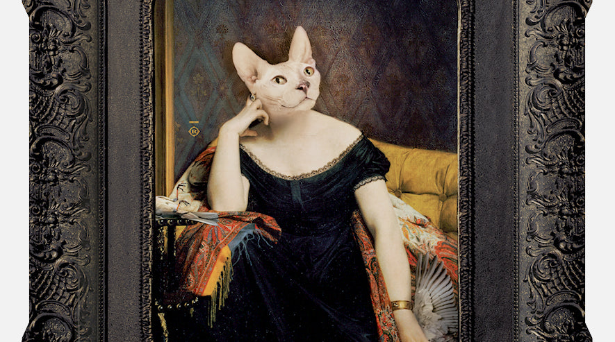 Plateau rectangulaire avec peinture de chat aristocratique - Victoire Visconti par Ibride