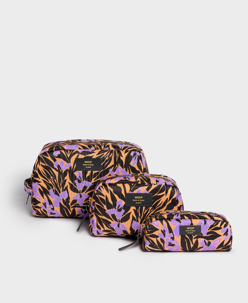 Vera - Trousse de Beauté Grand Modèle - motif floral violet noir et orange - Wouf