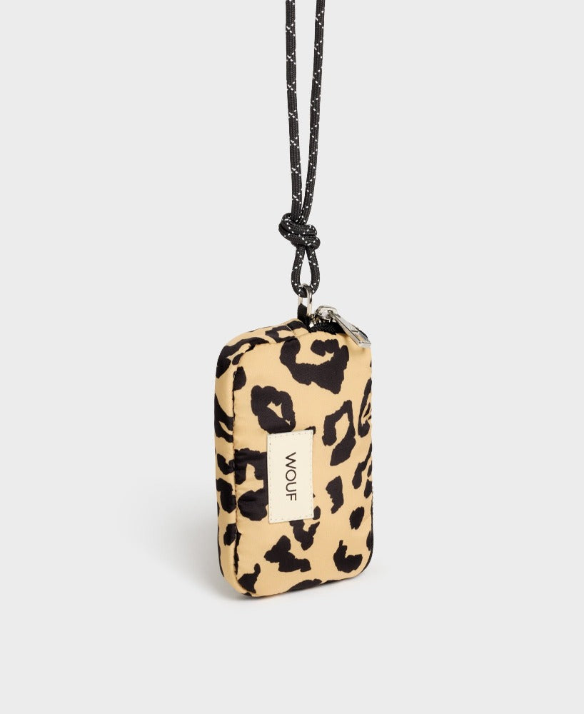 Agathe - Porte-Monnaie Bandoulière motif leopard tissu matelassé - Wouf