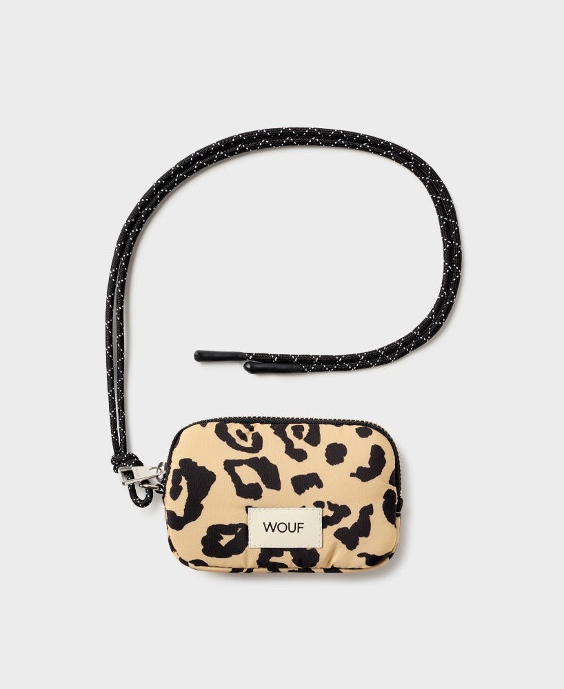 Agathe - Porte-Monnaie Bandoulière motif leopard tissu matelassé - Wouf