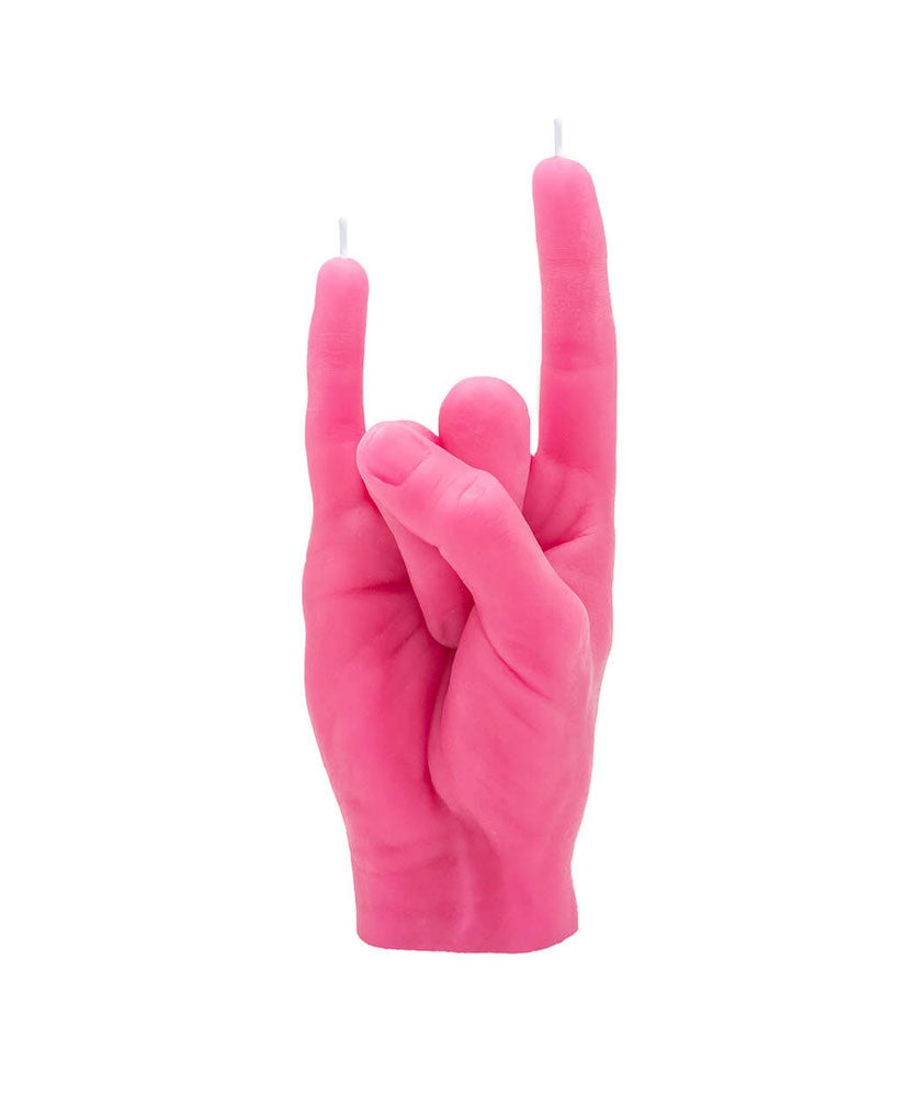 You Rock Pink - bougie main en forme de signe "you rock" - cire rose - Candle Hand