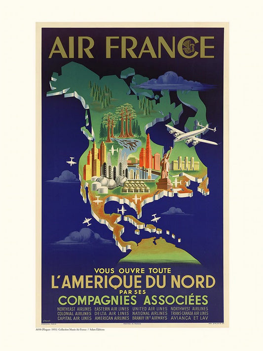 Amérique du Nord A050 - Affiche 30x40 cm - Collection Air France - Salam Editions