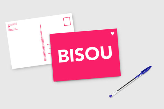 Bisou - Carte postale rose fluo - Pied de Poule