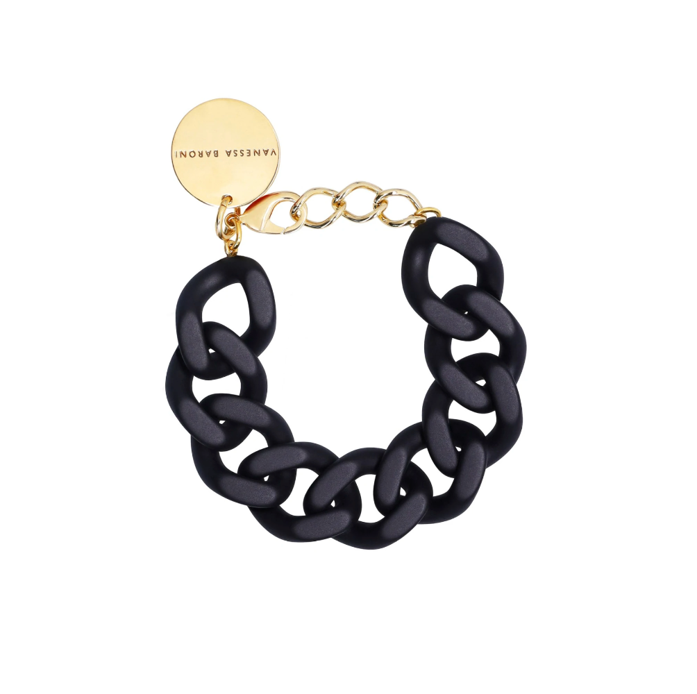 Black Matt flat Chain - bracelet à grosses mailles en acétate noir mat - Vanessa Baroni