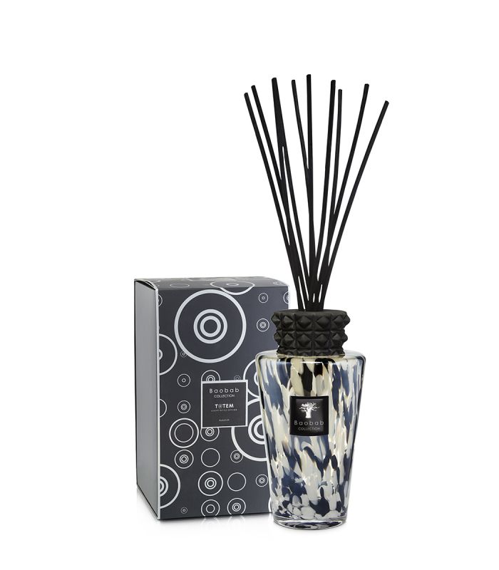 Totem 2L diffuseur de parfum Baobab - verre transparent avec confetti noirs et bouchon noir