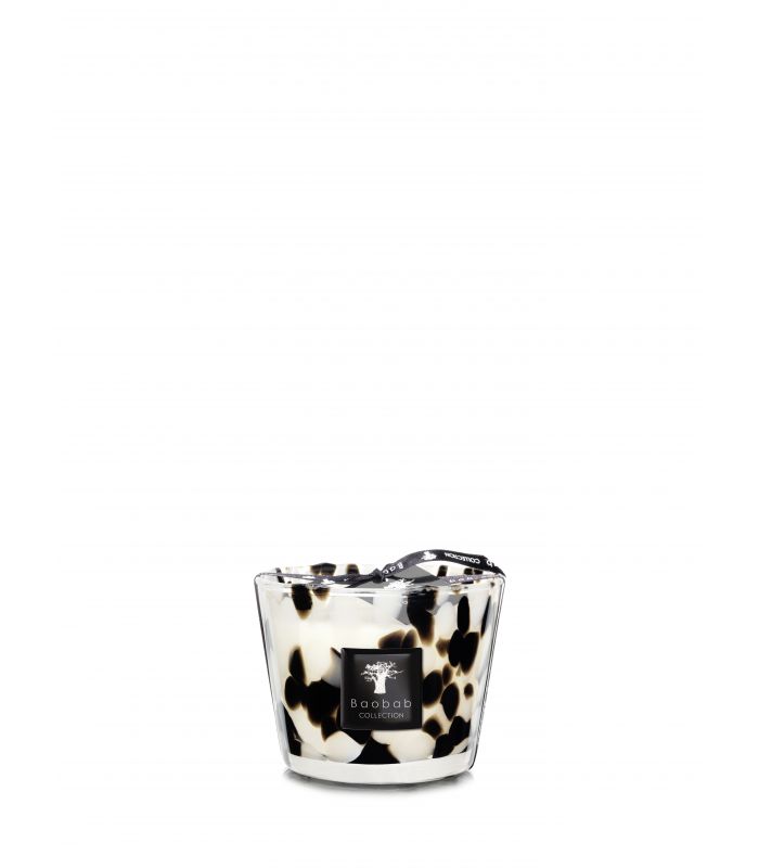 Bougie Baobab Black pearls max 10 - Pot transparent avec inclusions de confetti noirs