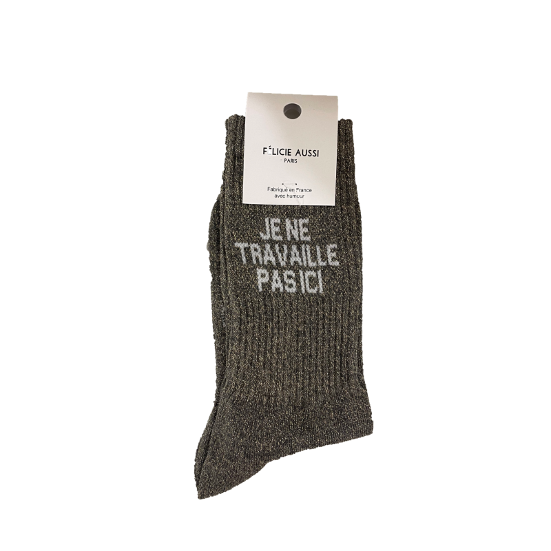 je ne travaille pas ici - chaussettes à paillettes noires - Félicie Aussi